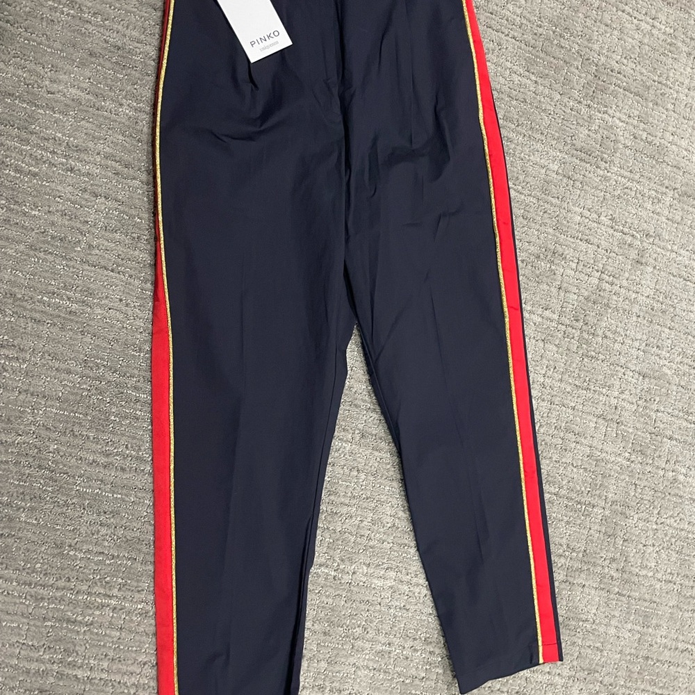 PINKO  Navy Pants with Red and Gold Stripe NWT